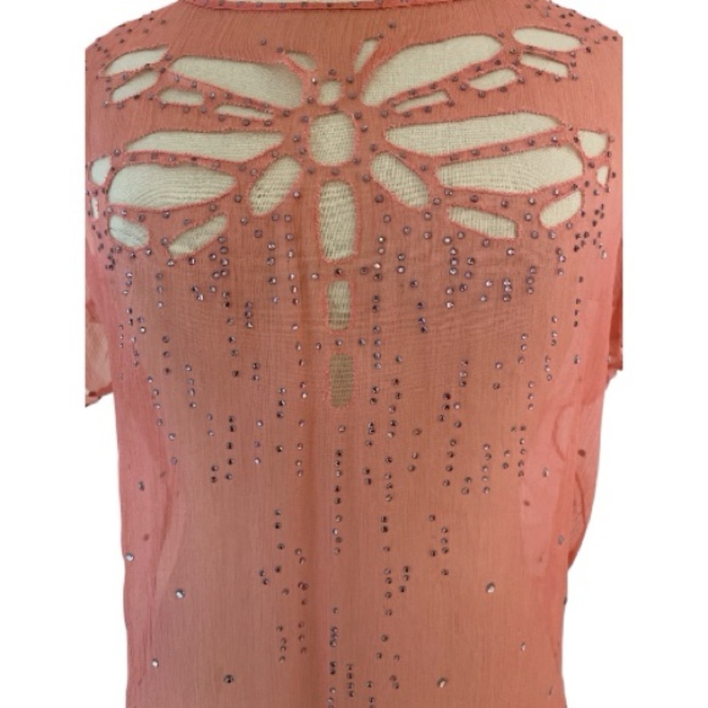 Catherine Malandrino Coral Sheer Blouse with Dragonfly Cutout - Picture 8 of 10